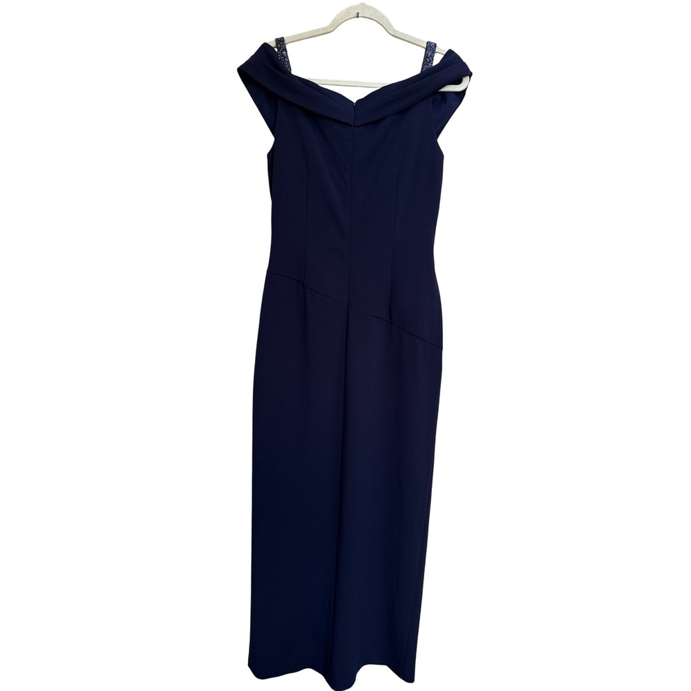 Lauren Ralph Lauren Navy Off Shoulder Beaded Strap Evening Gown Dress Size 10